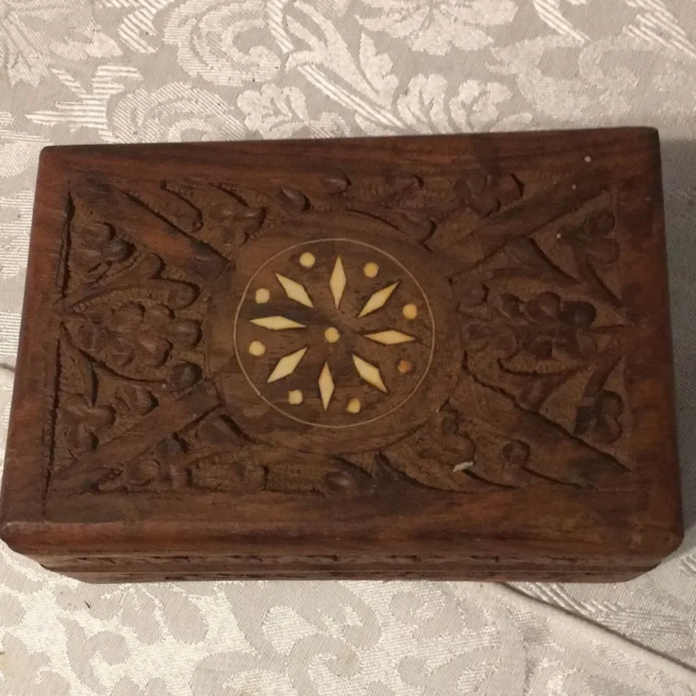 Vintage Hand Carved Wooden Trinket Box